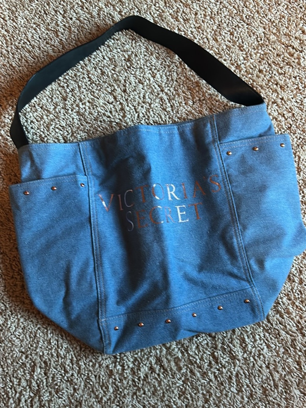 Victoria's Secret Blue Canvas Tote with Stud Accents
